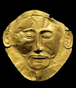Máscara funeraria de Micenas, anteriormente se pensaba que era la de Agamenón (oro)